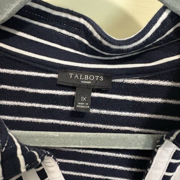 Tablots Navy White Stripe Contrast Trim V-Neck Nautical Tunic Blouse 1X Beach - Picture 3 of 7